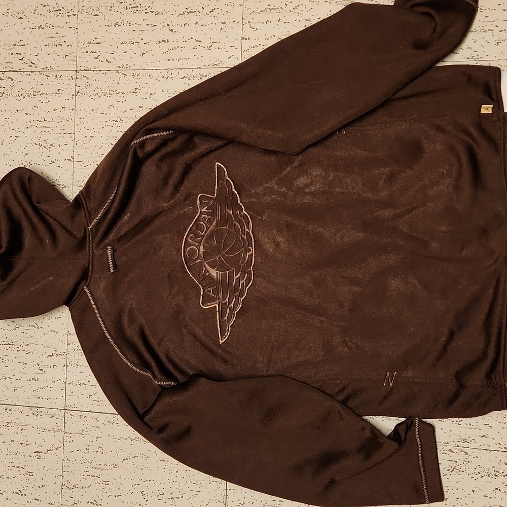 Air Jordan Embroidered Jumpman Logo Full Zip Sweater Vintage Y2K Brown And Gold - Picture 12 of 15